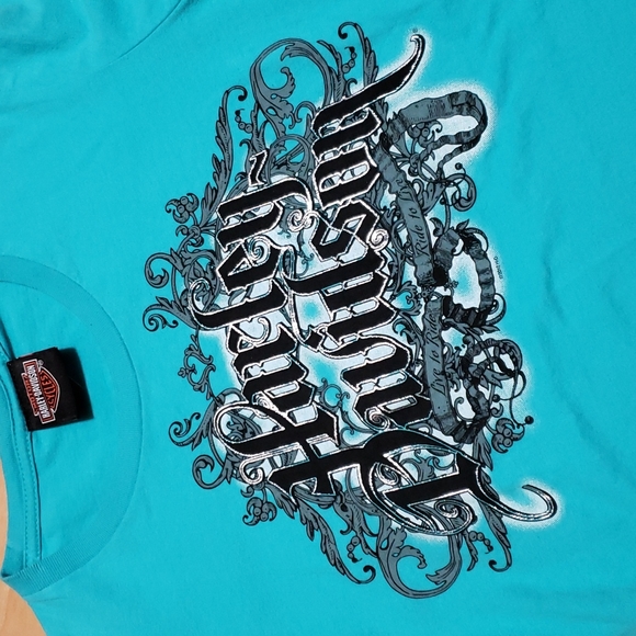 ❤ HARLEY-DAVIDSON | Live to Ride. Ride to Live. TEAL T-Shirt - Picture 2 of 11